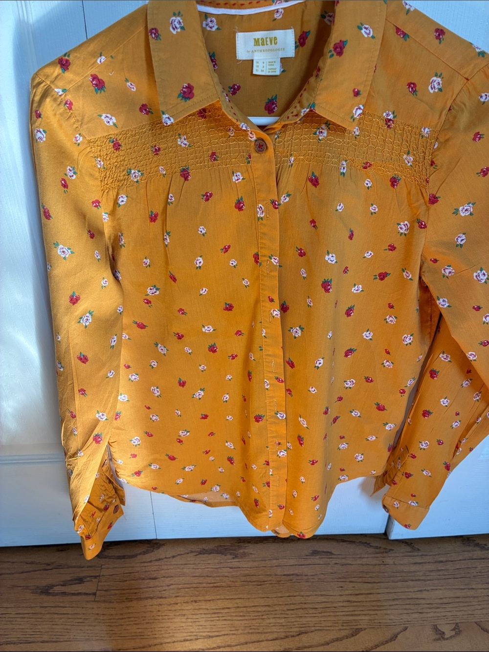 Anthropologie Maeve Mustard Floral Button-Down Shirt